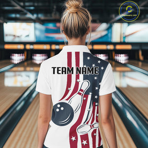 Red, White & Blue American Flag Bowling shirt For Women custom patriotic bowling team uniform jersey NQS10337