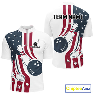 Red, White and Blue American Flag Bowling shirts For Men custom patriotic bowling team uniform jersey NQS10337