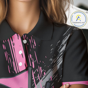 Black and pink ribbon Breast Cancer Awareness golf shirts custom Women golf polo shirt best golf gift NQS10196