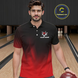 Custom Black and Red Bowling Polo, Quarter Zip Team Shirts For Men, Bowling Outfit Gift For Bowlers NQS10565