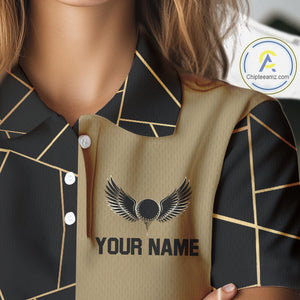 Black and Gold pattern Women Golf polo shirts custom golf attire for ladies, golfing gifts NQS10359