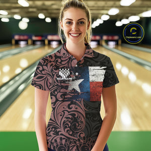 Texas Flag tribal pattern Bowling Polo, 1/4 Zip shirts for Women Custom patriotic Team bowling jersey NQS10583