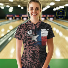 Load image into Gallery viewer, Texas Flag tribal pattern Bowling Polo, 1/4 Zip shirts for Women Custom patriotic Team bowling jersey NQS10583