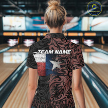 Load image into Gallery viewer, Texas Flag tribal pattern Bowling Polo, 1/4 Zip shirts for Women Custom patriotic Team bowling jersey NQS10583