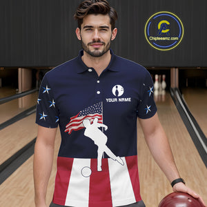 Red, White and Blue American Flag Bowling Team Shirts For Men Custom Patriotic Bowling Jerseys NQS10220