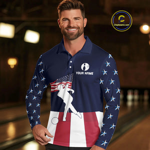 Red, White and Blue American Flag Bowling Team Shirts For Men Custom Patriotic Bowling Jerseys NQS10220