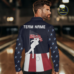 Red, White and Blue American Flag Bowling Team Shirts For Men Custom Patriotic Bowling Jerseys NQS10220
