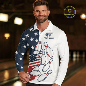 Custom American flag Bowling Shirt For Men personalized red, white and blue patriotic bowling shirts NQS10313