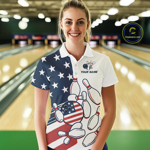 Custom American flag Bowling Shirt For Women personalized red, white and blue patriotic bowling shirt NQS10313