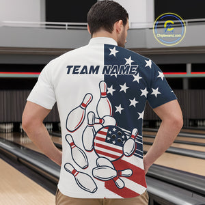 Custom American flag Bowling Shirt For Men personalized red, white and blue patriotic bowling shirts NQS10313