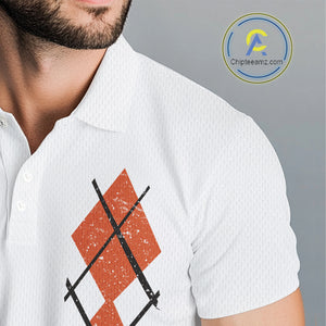 Orange argyle plaid pattern Skull White Golf polo shirts for men custom Halloween mens golf attire NQS10357