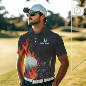 Flame Golf ball black Golf polo shirt for men Custom Mens golf top, personalized golf gifts NQS10364