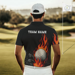 Flame Golf ball black Golf polo shirt for men Custom Mens golf top, personalized golf gifts NQS10364