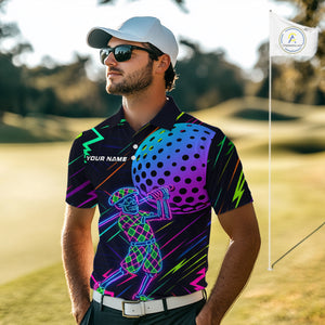 Colorful Neon skull golfer Men golf polo shirt custom golf attire for men, cool golf gifts NQS10098
