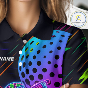 Colorful Neon skull golfer Women golf polo shirt custom golf attire for ladies, cool golf gifts NQS10098