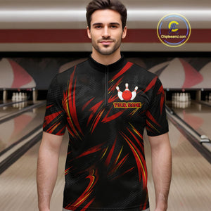 Black and Red Camo Mens Bowling Polo, Quarter Zip shirts custom Bowler Outfits bowling team jerseys NQS10155