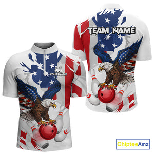 Red, White and Blue American Flag Eagle Bowling Shirts For Men Custom Patriotic Bowling Team Jerseys NQS10639