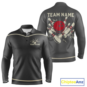 Custom Retro Bowling Polo, Quarter Zip Shirt for Men Personalized Vintage Team Bowling Jersey NQS10505