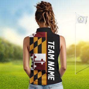Maryland Flag black Women sleeveless polo shirt Custom Patriotic Ladies Golf attire For team NQS10188