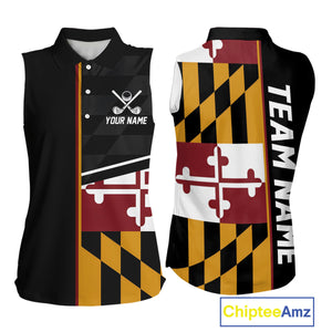 Maryland Flag black Women sleeveless polo shirt Custom Patriotic Ladies Golf attire For team NQS10188
