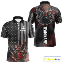 Load image into Gallery viewer, Black Smoke American Flag Bowling wings Shirts For Men Custom Patriotic Bowling Team League Jersey NQS10632