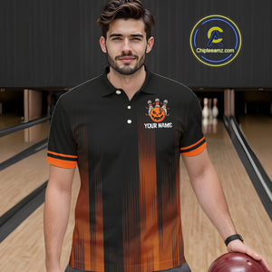 Custom Orange and Black Funny Pumpkin Ball pins Mens Bowling Team Shirts, Halloween Bowling Outfit NQS10564