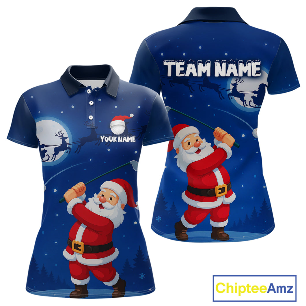 Funny Santa Christmas Golf polo shirts for Women Custom Blue team golf jerseys, Christmas golf gifts NQS10828