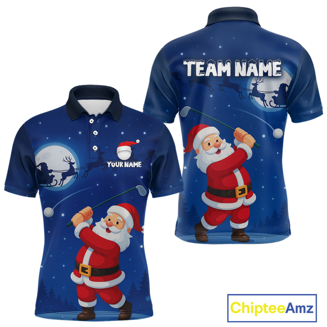 Funny Santa Christmas Golf polo shirts for men Custom Blue team golf jerseys, Christmas golf gifts NQS10828