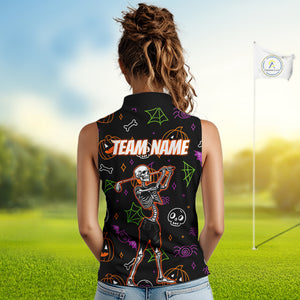 Personalized Funny Halloween Pattern Skull Sleeveless Golf Polo Shirts, Halloween Ladies Golf Gifts NQS10836