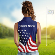 Load image into Gallery viewer, Red, White and Blue American Flag Skull Sleeveless Golf polo shirt custom patriotic ladies golf top NQS10851