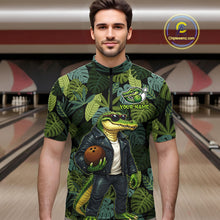 Load image into Gallery viewer, Green tropical leaf pattern Funny Alligator Bowling Shirts For Men Custom Bowling Team Jerseys NQS11744