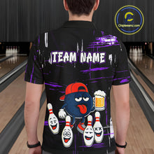 Load image into Gallery viewer, Custom Black And Purple Funny Beer Bowling Men Polo, Quarter Zip Shirts, funny bowling shirts NQS11489
