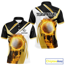 Load image into Gallery viewer, Black and White Gold Flame Golf Polo Shirts For Men custom team men golf attire, gift for golf lovers NQS10905