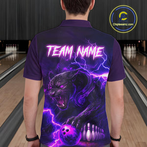 Purple Thunder Lightning Custom Panther Bowling Polo, 1/4 zip Shirts For Men, Panther Bowling Jerseys NQS10789