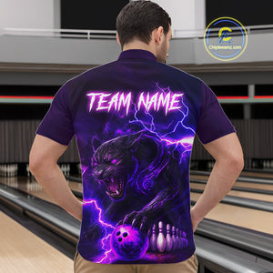 Purple Thunder Lightning Custom Panther Bowling Polo, 1/4 zip Shirts For Men, Panther Bowling Jerseys NQS10789