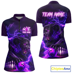 Purple Thunder Lightning Custom Panther Bowling Polo, 1/4 zip Shirt For Women, Panther Bowling Jersey NQS10789