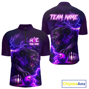 Purple Thunder Lightning Custom Panther Bowling Polo, 1/4 zip Shirts For Men, Panther Bowling Jerseys NQS10789