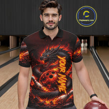 Load image into Gallery viewer, Custom Red Dragon Bowling Polo Shirts, Bowling 1/4 zip jersey For Men, Team Bowling League jerseys NQS11588