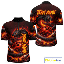 Load image into Gallery viewer, Custom Red Dragon Bowling Polo Shirts, Bowling 1/4 zip jersey For Men, Team Bowling League jerseys NQS11588