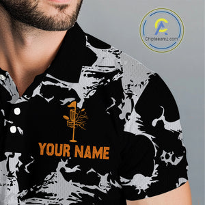 Black and Gray Camo Orange Disc Golf basket Mens Disc golf polo shirts Custom team disc golf jerseys NQS10796