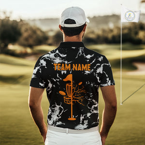 Black and Gray Camo Orange Disc Golf basket Mens Disc golf polo shirts Custom team disc golf jerseys NQS10796
