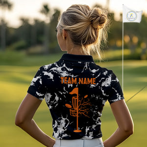 Black and Gray Camo Orange Disc Golf basket Women Disc golf polo shirts Custom team disc golf jerseys NQS10796