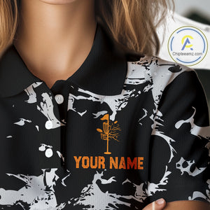 Black and Gray Camo Orange Disc Golf basket Women Disc golf polo shirts Custom team disc golf jerseys NQS10796