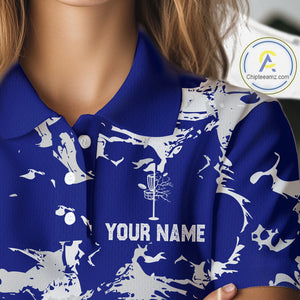 Blue and Gray Camo Disc Golf basket Women Disc golf polo shirts Custom team disc golf jerseys NQS10797