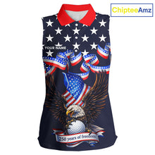 Load image into Gallery viewer, Custom 250 years of freedom Eagle American Flag Sleeveless Polo shirt, patriotic team golf outfit NQS11597