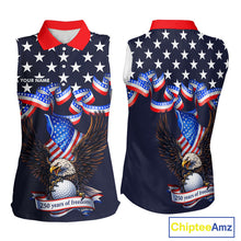 Load image into Gallery viewer, Custom 250 years of freedom Eagle American Flag Sleeveless Polo shirt, patriotic team golf outfit NQS11597