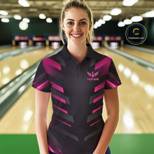 Load image into Gallery viewer, Black and Pink Bowling Polo, Quarter Zip Shirts For Women Custom Team Bowling Jersey, Gift For Bowler NQS11633