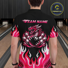 Load image into Gallery viewer, Black and Pink Flame Dragon Bowling Polo, 1/4 Zip Shirts For Men Custom Dragon Bowling Team Jerseys NQS11733