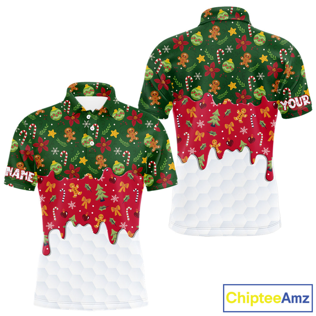 Funny Christmas pattern Golf Polo Shirts For Men custom Christmas golf gifts mens golf outfit NQS10866