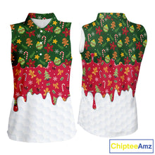 Load image into Gallery viewer, Funny Christmas pattern Sleeveless Golf Polo Shirt, Christmas golf gifts ladies golf outfit NQS10866